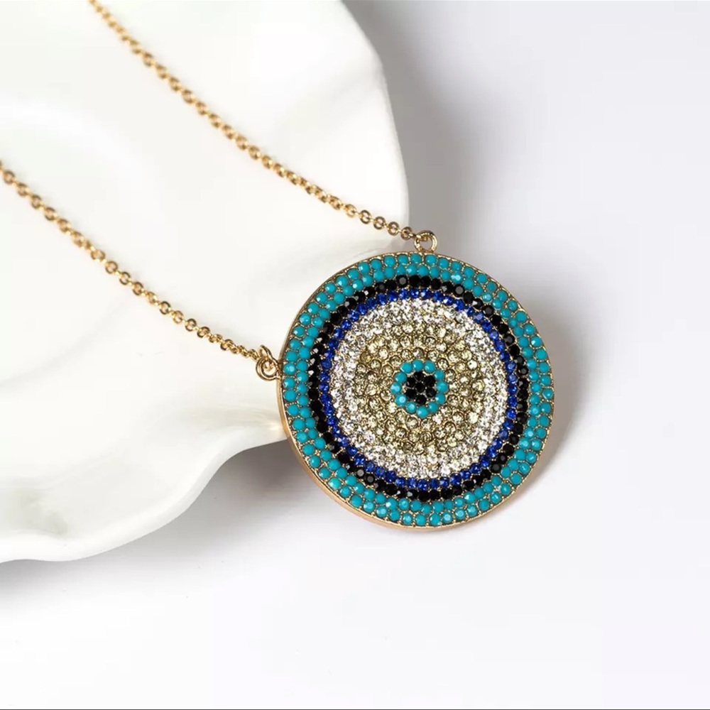 Eye Round Evil Eye Pendant Necklace Colorful Copper👍💕